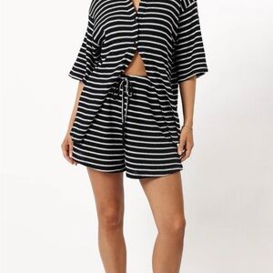 Petal & Pup Black and White Striped Coverup Short Set